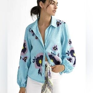 Maeve by Anthropologie - Embroidered Button-down Shirt - Size M 🌸🌺